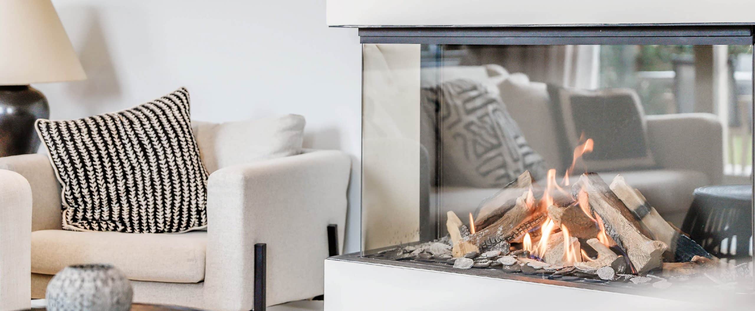 custom designed fireplace in bright living room