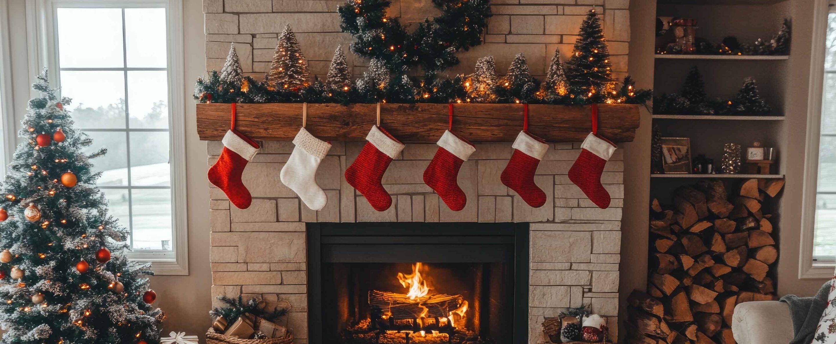 Holiday fireplace mantel decor