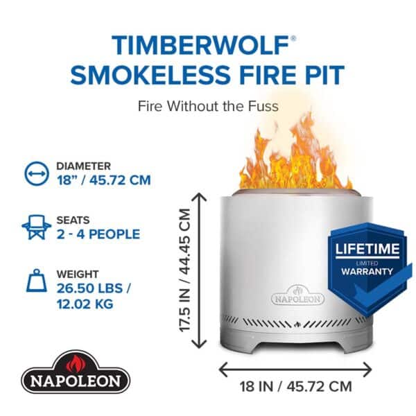 Napoleon Timberwolf® Smokeless Fire Pit – 18-inch, Matte Black - Image 2